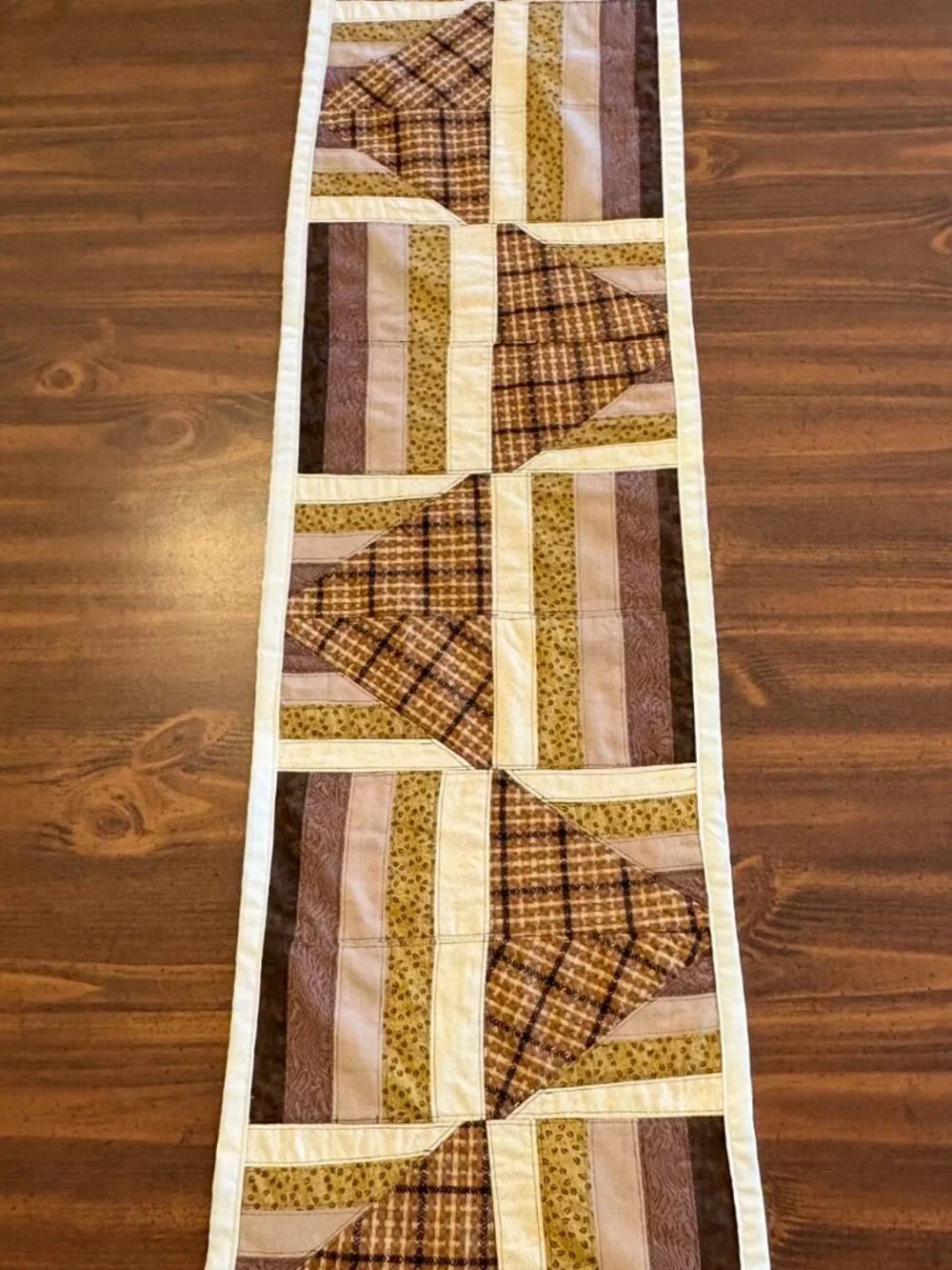 70s Style Earth Tone Table Runner, Retro Plaid Patchwork Table Topper, Vintage